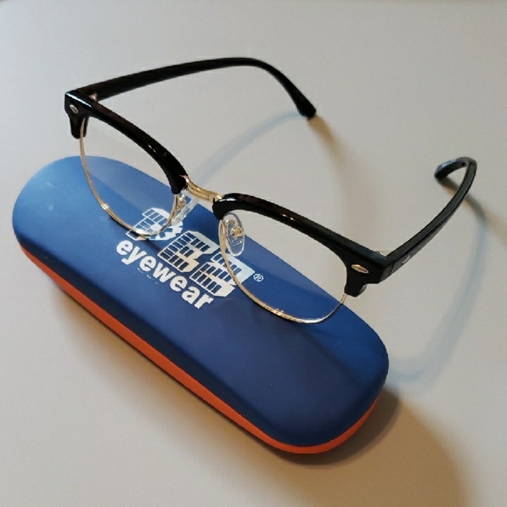 Black Semi-Rimless Glasses with Protective Case